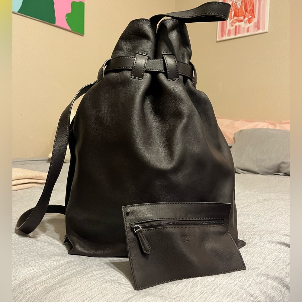 Fendi Brown Leather Extra Large Cinch Bucket bag